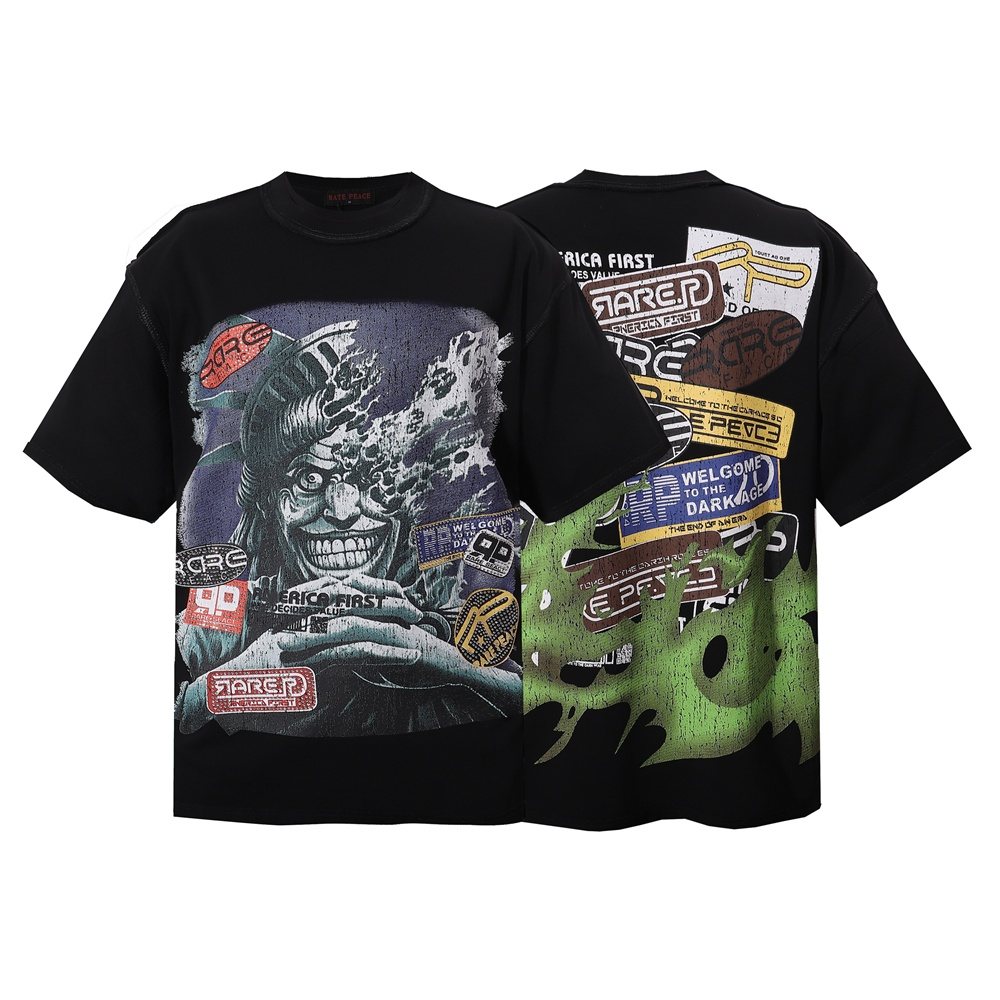 RARE PEACE 14 Decals Rhinestone Short-Sleeve T-Shirt