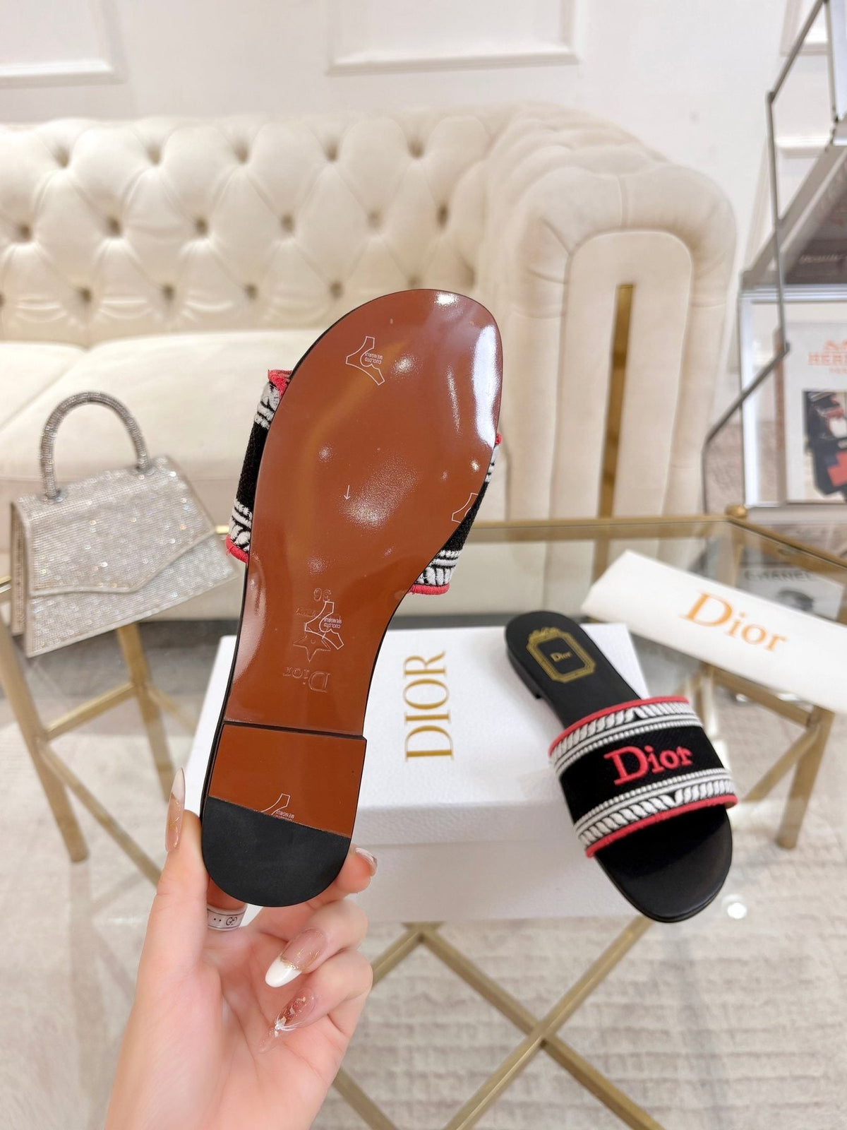 Dior Embroidered Logo Slide Sandals